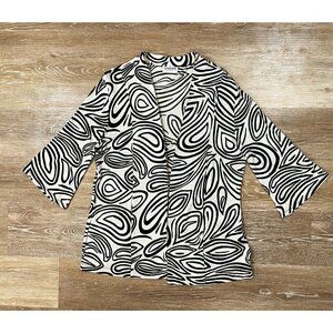 Chico's 0 Sz S Black Slinky Psychedelic Geo Print Cardigan Jacket Pockets